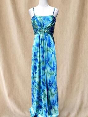 Cache blue and green maxi dress with beaded waistband